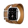 Кожаный двойной ремешок с пряжкой Hermes для Apple Watch 42mm Hapi Double Tour - Коричневый (Gold)