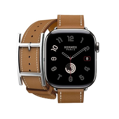 Кожаный двойной ремешок с пряжкой Hermes для Apple Watch 42mm Hapi Double Tour - Коричневый (Gold)