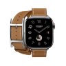 Кожаный двойной ремешок с пряжкой Hermes для Apple Watch 42mm Hapi Double Tour - Коричневый (Gold)