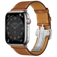 Apple Watch Series 7 Hermes 45 мм ремешок из светло-коричневой кожи с раскладывающейся застёжкой