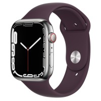 Apple Watch Series 7 45 мм, Стальные серебристого цвета, спортивный ремешок «Тёмная вишня»