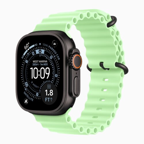 Apple Watch Ultra 3 49mm Black Titanium Case with Neon Green Ocean Band