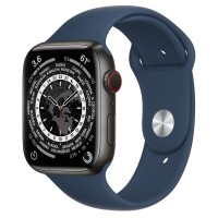 Apple Watch Series 7 45 мм, Титановые "чёрный космос", спортивный ремешок «Синий омут»