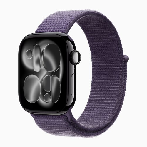 Apple Watch Series 11 42mm, Jet Black Aluminum Case with Sport Loop - Purple Fog