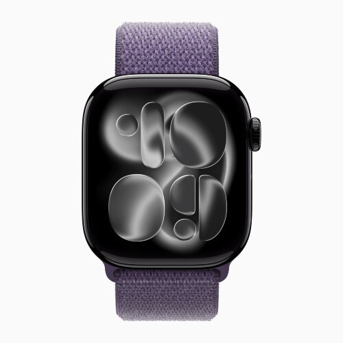 Apple Watch Series 11 42mm, Jet Black Aluminum Case with Sport Loop - Purple Fog