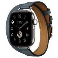Apple Watch Hermès Series 12 42mm, Silver Titanium, ремешок Double Tour Attelage темно-синий (Bleu Tempête)