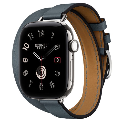 Apple Watch Hermès Series 12 42mm, Silver Titanium, ремешок Double Tour Attelage темно-синий (Bleu Tempête)