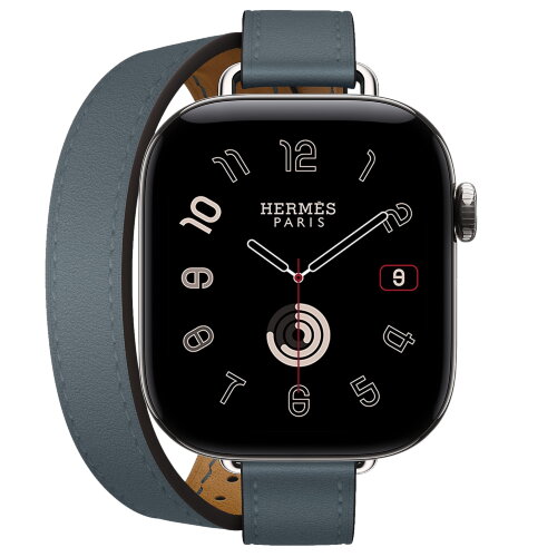 Apple Watch Hermès Series 12 42mm, Silver Titanium, ремешок Double Tour Attelage темно-синий (Bleu Tempête)