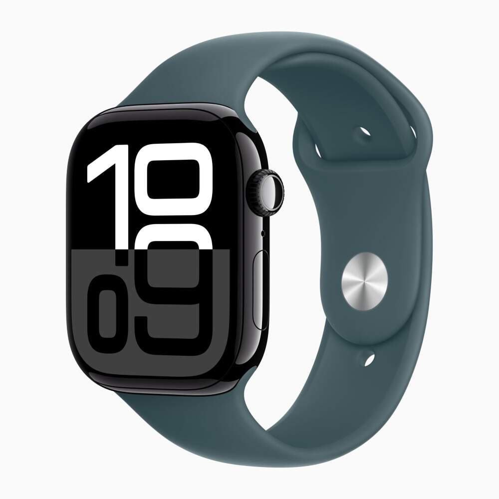 Apple Watch 10 Jet Black Aluminum 42mm Lake Green band