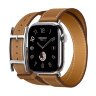 Кожаный двойной ремешок с пряжкой Hermes для Apple Watch 46mm Hapi Double Tour - Коричневый (Gold)