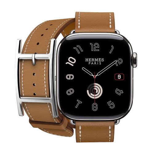 Кожаный двойной ремешок с пряжкой Hermes для Apple Watch 46mm Hapi Double Tour - Коричневый (Gold)