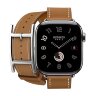 Кожаный двойной ремешок с пряжкой Hermes для Apple Watch 46mm Hapi Double Tour - Коричневый (Gold)