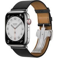 Apple Watch Series 7 Hermes 45 мм ремешок из черной кожи с раскладывающейся застёжкой