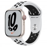Apple Watch Nike Series 7 45 мм, алюминий и спортивный ремешок Nike «чистая платина/чёрный»