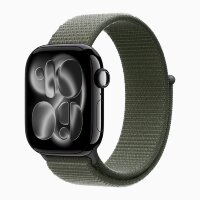 Apple Watch Series 11 42mm, Jet Black Aluminum Case with Sport Loop - Forest