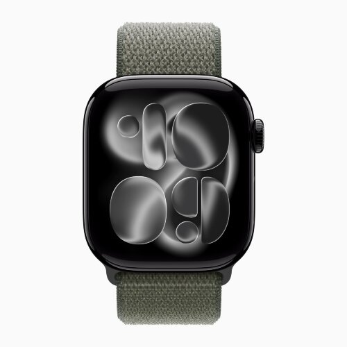 Apple Watch Series 11 42mm, Jet Black Aluminum Case with Sport Loop - Forest