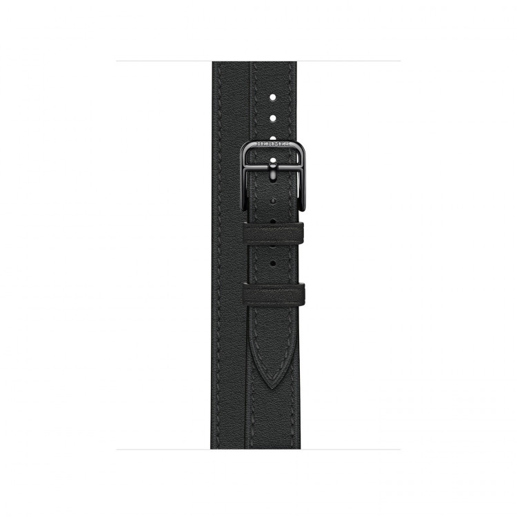 Ремешок Hermès Attelage Double Tour из кожи Swift 42mm для Apple Watch - Черный с черной застежкой