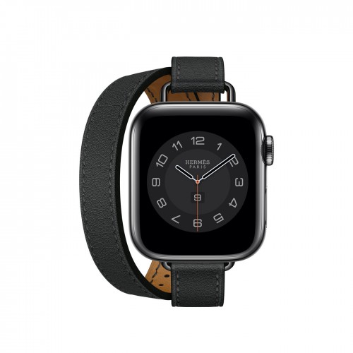 Ремешок Hermès Attelage Double Tour из кожи Swift 40mm для Apple Watch - Черный с черной застежкой
