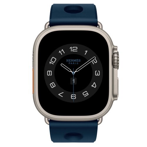 Apple Watch Hermès Ultra 4 49mm Natural Titanium, ремешок Scub’H Diving синий (Bleu De Malte)
