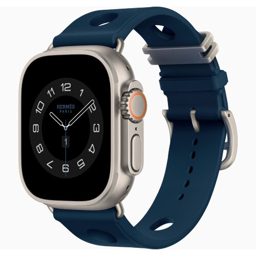 Apple Watch Hermès Ultra 4 49mm Natural Titanium, ремешок Scub’H Diving синий (Bleu De Malte)