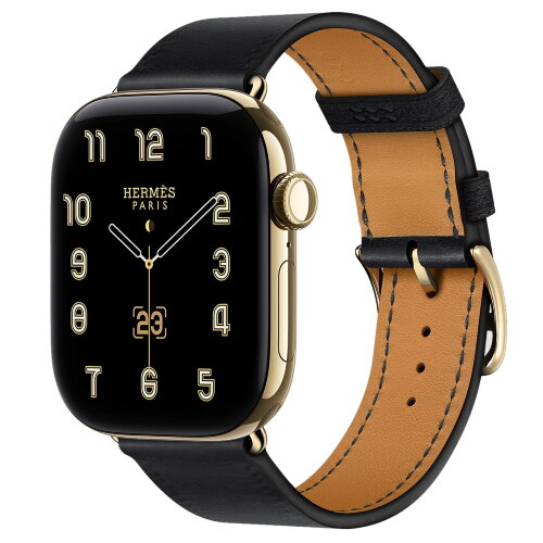 Apple Watch Hermès Series 12 42mm, Radiant Gold Titanium, ремешок Single Tour черный (Noir)
