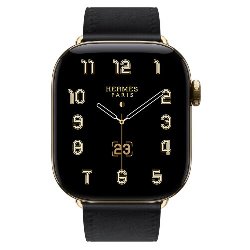Apple Watch Hermès Series 12 42mm, Radiant Gold Titanium, ремешок Single Tour черный (Noir)