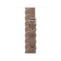 Ремешок Hermes для Apple Watch 42mm Bridon Lisere Attelage Double Tour - Бежевый/Белый (Beige de Weimar / Blanc)