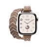 Ремешок Hermes для Apple Watch 42mm Bridon Lisere Attelage Double Tour - Бежевый/Белый (Beige de Weimar / Blanc)