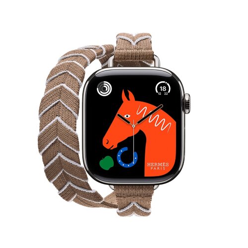 Ремешок Hermes для Apple Watch 42mm Bridon Lisere Attelage Double Tour - Бежевый/Белый (Beige de Weimar / Blanc)