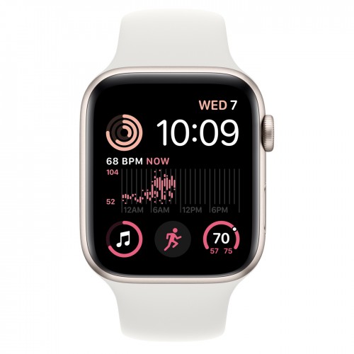 Apple Watch SE (2022) 44mm, Starlight Aluminum Case with Sport Band - White