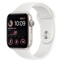 Apple Watch SE (2022) 44mm, Starlight Aluminum Case with Sport Band - White