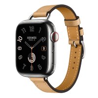 Apple Watch Hermes Series 9 41mm, тонкий кожаный ремешок песочного цвета