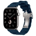 Apple Watch Hermès Series 12 46mm, Silver Titanium, ремешок Deployment Buckle Kilim синий (Bleu De Malte)