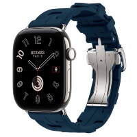 Apple Watch Hermès Series 12 46mm, Silver Titanium, ремешок Deployment Buckle Kilim синий (Bleu De Malte)