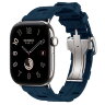 Apple Watch Hermès Series 12 46mm, Silver Titanium, ремешок Deployment Buckle Kilim синий (Bleu De Malte)