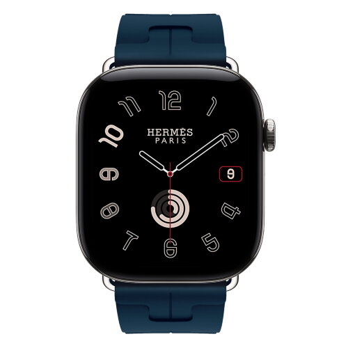 Apple Watch Hermès Series 12 46mm, Silver Titanium, ремешок Deployment Buckle Kilim синий (Bleu De Malte)