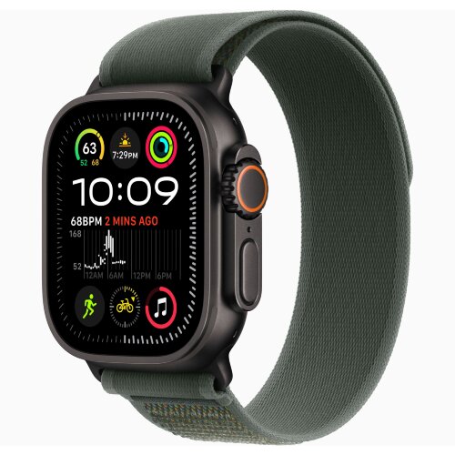 Apple Watch Ultra 2 49mm Black Titanium Case with Green Trail Loop (S/M)