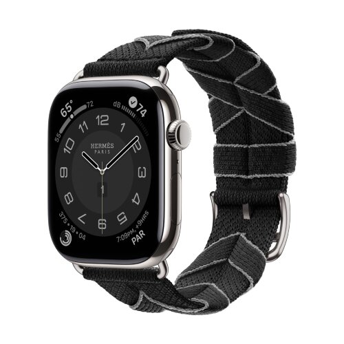 Ремешок Hermes для Apple Watch 46mm Bridon Lisere Single Tour - Черный/Серый (Noir/Gris)