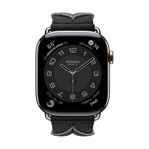 Ремешок Hermes для Apple Watch 46mm Bridon Lisere Single Tour - Черный/Серый (Noir/Gris)