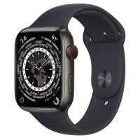 Apple Watch Series 7 45 мм, Титановые "чёрный космос", спортивный ремешок «Тёмная ночь»