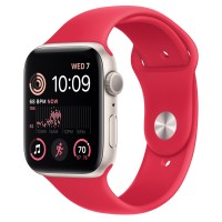 Apple Watch SE (2022) 44mm, Starlight Aluminum Case with Sport Band - Red