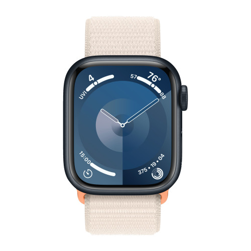 Apple Watch Series 9 41mm, Midnight Aluminum Case with Sport Loop - Starlight