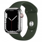 Apple Watch Series 7 45 мм, Стальные серебристого цвета, спортивный ремешок «Кипрский зелёный»