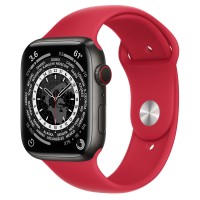 Apple Watch Series 7 45 мм, Титановые "чёрный космос", спортивный ремешок Красный