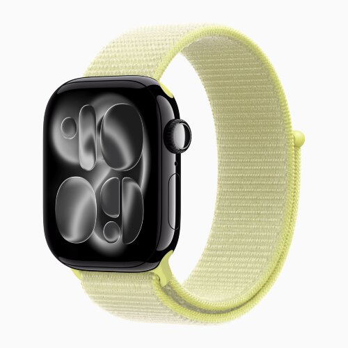 Apple Watch Series 11 46mm, Jet Black Aluminum Case with Sport Loop - Neon Yellow