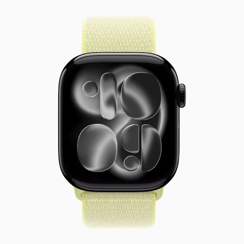 Apple Watch Series 11 46mm, Jet Black Aluminum Case with Sport Loop - Neon Yellow
