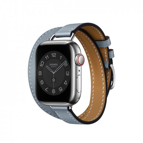 Ремешок Hermès Attelage Double Tour из кожи Swift 41mm для Apple Watch - Серо-голубой