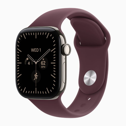 Apple Watch Series 12 46mm, Natural Titanium Case with Sport Band - Burgundy
