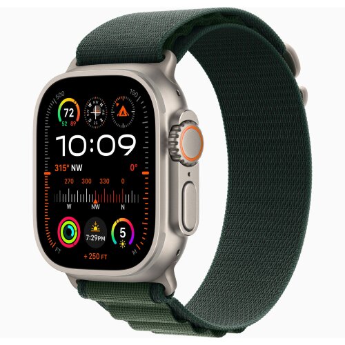 Apple Watch Ultra 2 49mm Titanium Case with Dark Green Alpine Loop (Medium)